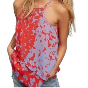 Floral Halter Tank Top in Red and Lavender